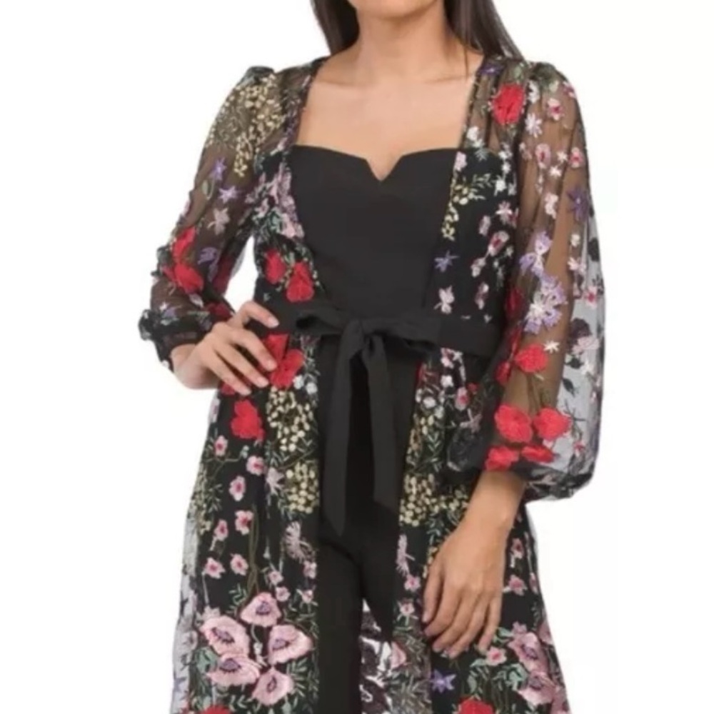 NWT Julia Jordan Notch Belted Jumpsuit & Maxi Sheer Floral Overlay Jacket S. 16